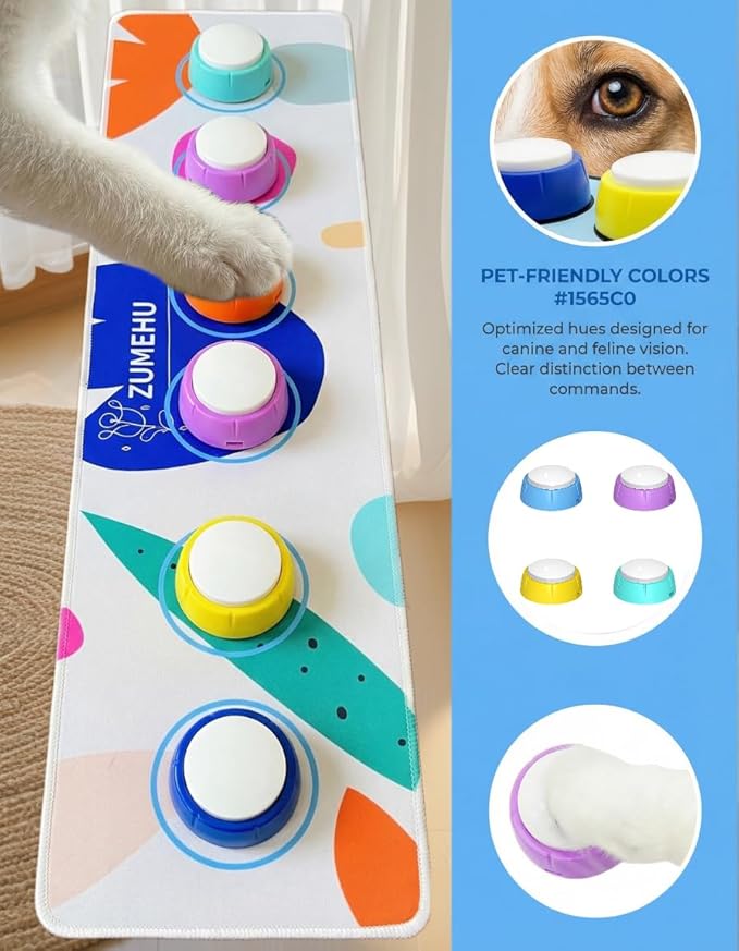 Dog Buttons for Communication Starter Kit - 6 Color Recordable Dog Buttons with Non-Slip Mat & Training Clicker, 0.5lb Easy-Press Talking Buttons for Small Dogs & Cats, Pre-Installed Battery