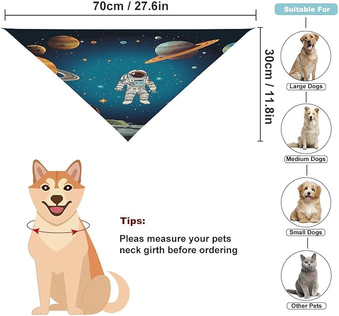 Dog Bandana Spring Pet Scarf Adjustable Triangle Outer Space Rocket Astronaut Printing Dog Bib Washable Polyester Puppy Bandana for Small Medium Large Dogs Cat Birthday Party Supplies