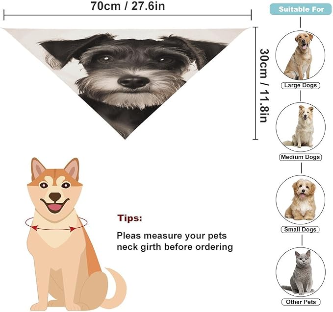 Dog Bandana Spring Pet Scarf Adjustable Triangle Cute Schnauzer Printing Dog Bib Washable Polyester Puppy Bandana for Small Medium Large Dogs Cat Birthday Party Supplies