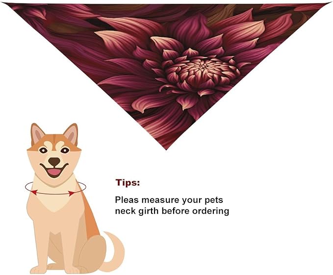 Dog Bandana Spring Pet Scarf Adjustable Triangle Wine Red Artistic Flower Printing Dog Bib Washable Polyester Puppy Bandana for Small Medium Large Dogs Cat Birthday Party Supplies