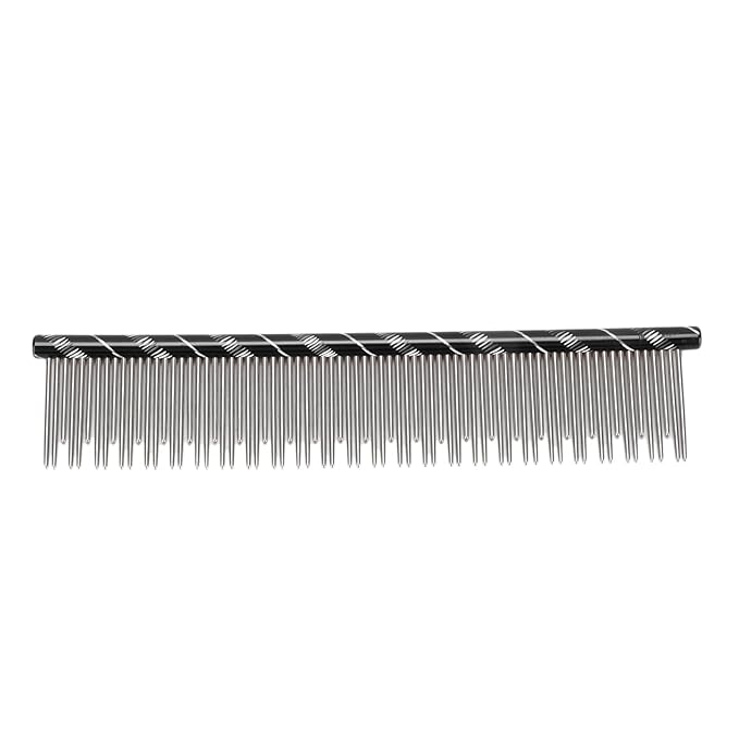 Pet Hair Removal Comb, Stainless Steel Cat Grooming Tool with Dual - Density Teeth, Open Knot Comb for Long and Short Haired Cats, Ergonomic Non - Slip Handle (Black)