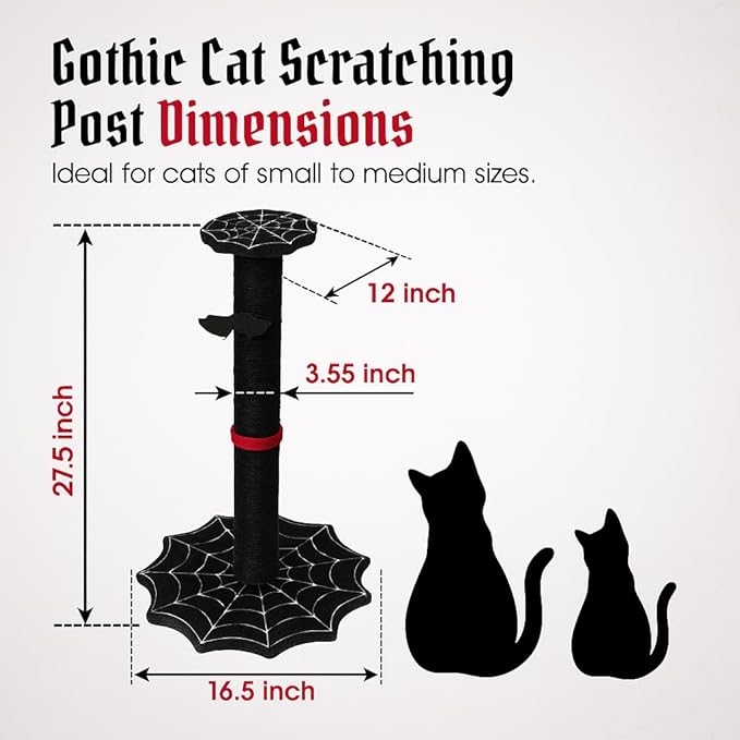 Gothic Cat Scratching Post with Spider Web Floor Foundation and Bat Toys, Halloween Cat Scratcher, Cat Scratchers for Indoor Cats, Black cat Scratcher, Spooky Cat Accessories from Littlesy