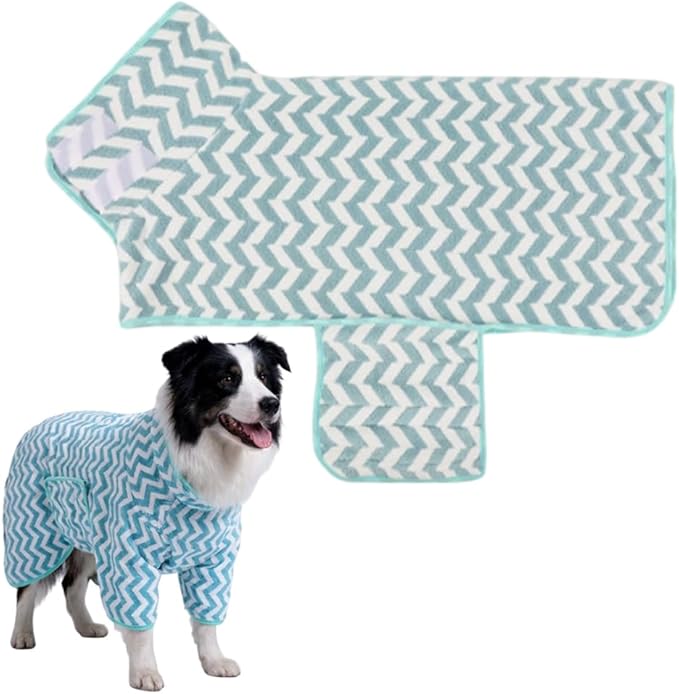 Dog Bathrobe, Super Absorbent Microfiber Drying Coat for After Bath, Warm Keeping Dogs Towel, Soft Pet Towel Robe for XS-XL Dogs, Dogs Bath Supplies (Green, XS)