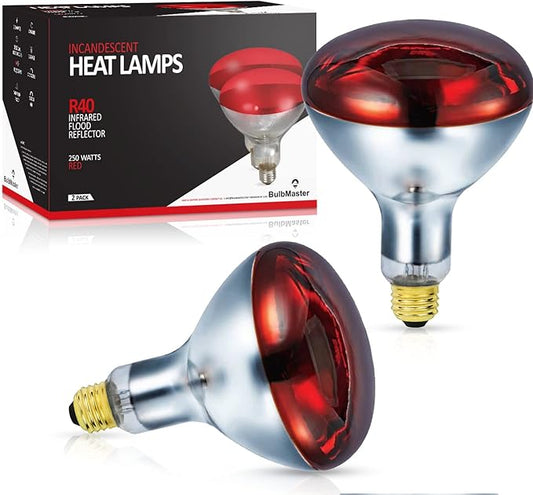 250 Watts R40 Red Heat Lamps Outdoor Bulbs for Pets Flood Light Bulb for Chickens Infrared Reflector 250W R40 Incandescent Medium E26 Base 2 Pack