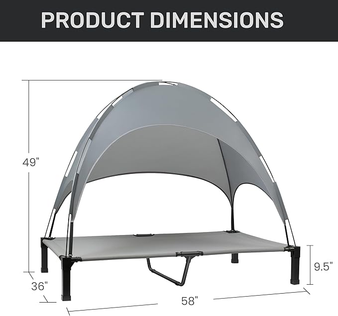 Heeyoo Elevated Dog Bed with Canopy, Portable Dog Cot with Removable Shade Tent, Outdoor Raised Pet Cot Cooling Bed for Dogs