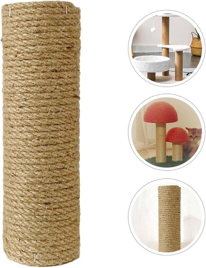 Alipis Wooden Cat Scratch Post with Natural Sisal Rope, 7cm Diameter × 35cm Length Decorative Scratching Pole for Cat Trees, Replacement Kitten Scratcher for Daily Use