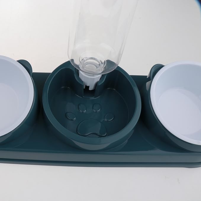 Elevated Double Bowl Pet Feeders with Automatic Water Dispenser Antislip Base for Dog Cats Daily Feeding Watering Supply - Pink - Steel Bowl