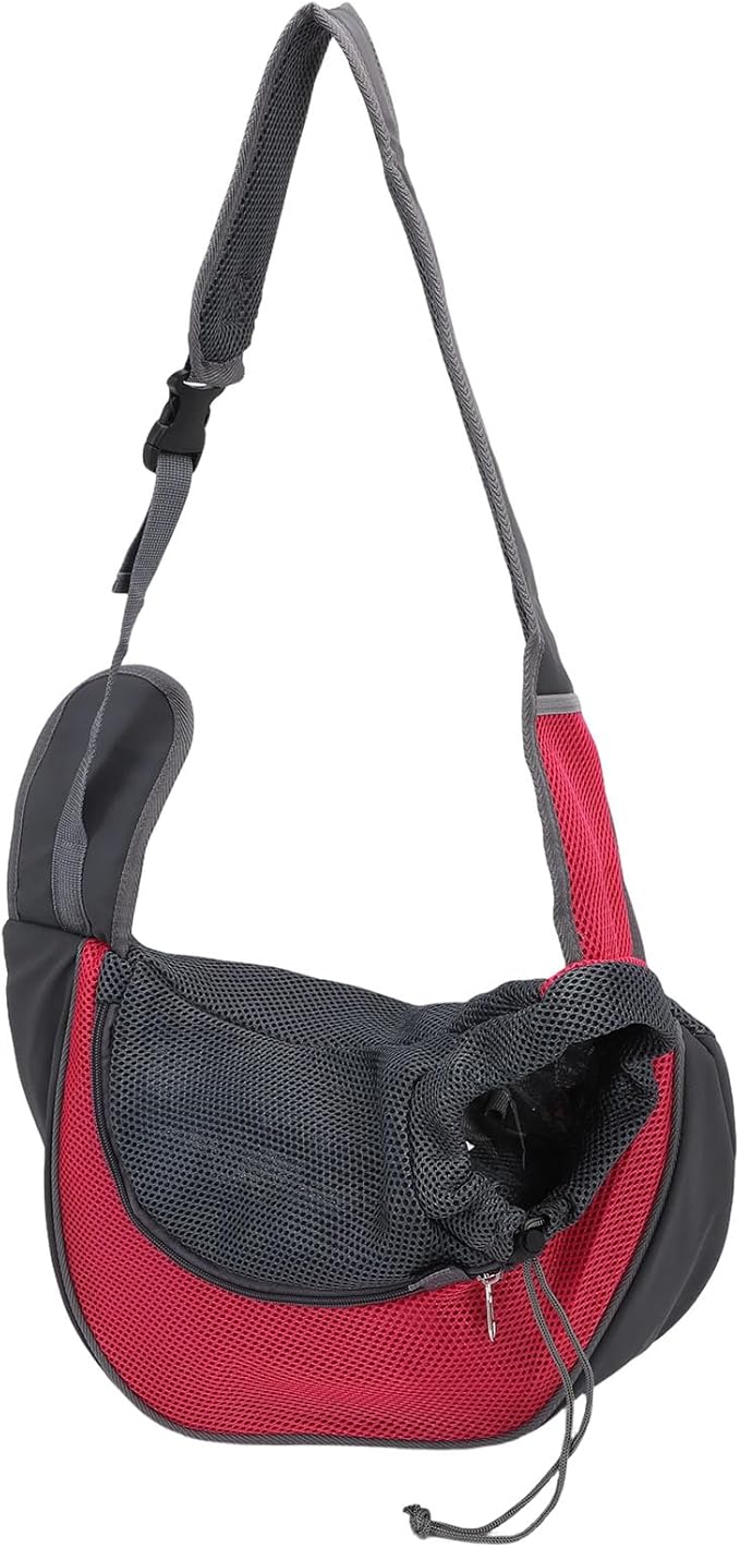 Pssopp Dog Supplies Breathable Puppy Sling Adjustable Neck Pet Carrier Purse for Outdoor Outings Camping Travel Small Cat Dog Sling Carrier, Travel (L)