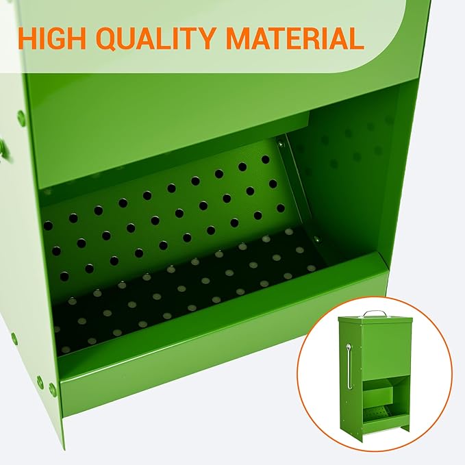 Rabbit Feeders Automatic for Cages,5 Pound Large Metal Trough Feeder with Lid Galvanized Steel Outdoor Bunny Food Dispenser for Rabbits Chicken Guinea Pig Pet and Other Small Animals Green