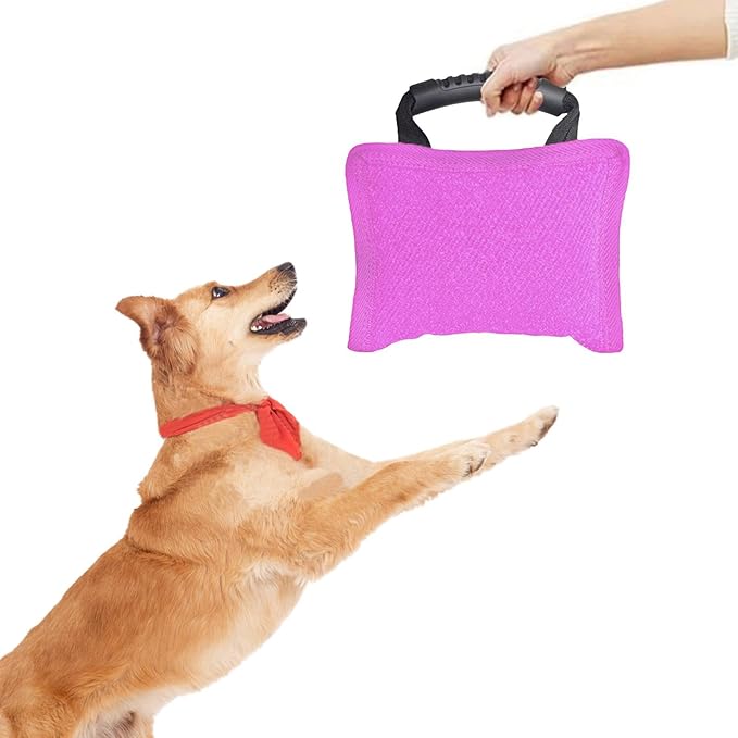 Baoblaze Dog Bite Pillow Tough Tug Toy Practical Portable Outdoor Pet Supplies for Small and Medium Sized Dogs Biting Pad with Handle, Pink