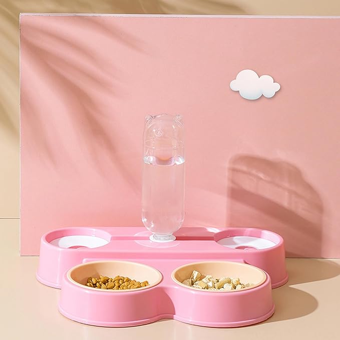 Dogs Bowl Automatic Cats Food 4 in 1 Pet Food Feeders with Automatic Water Bottle Double Dog Feeders for Large Dogs
