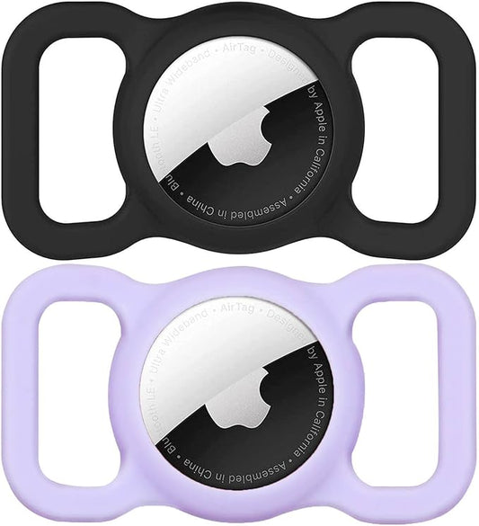 SWINCHO for AirTag Dog Collar Holder [2 Pack] Waterproof High-Strength Elastic Silicone Dog Cat Air Tag Holder(Purple&Black)