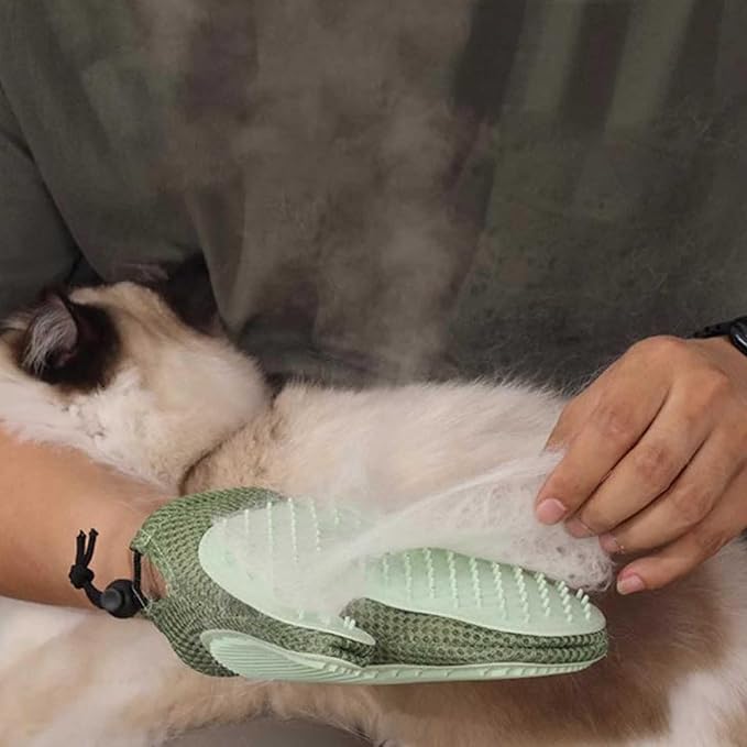 All-in-One Grooming Mist Glove for Pets - 4-in-1 Electrostatic Deshedding Glove with Thickened Padding, Clothing & Car Seats - Upgraded Technology for Cats/Dogs - Machine Washable (Green)