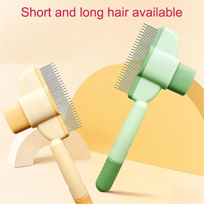 Zen Brush for Cats, Zenbrush Cat Comb, Cat Flea Comb, Upgrade Dog and Hair Removal with Release Button(Beige+Green)
