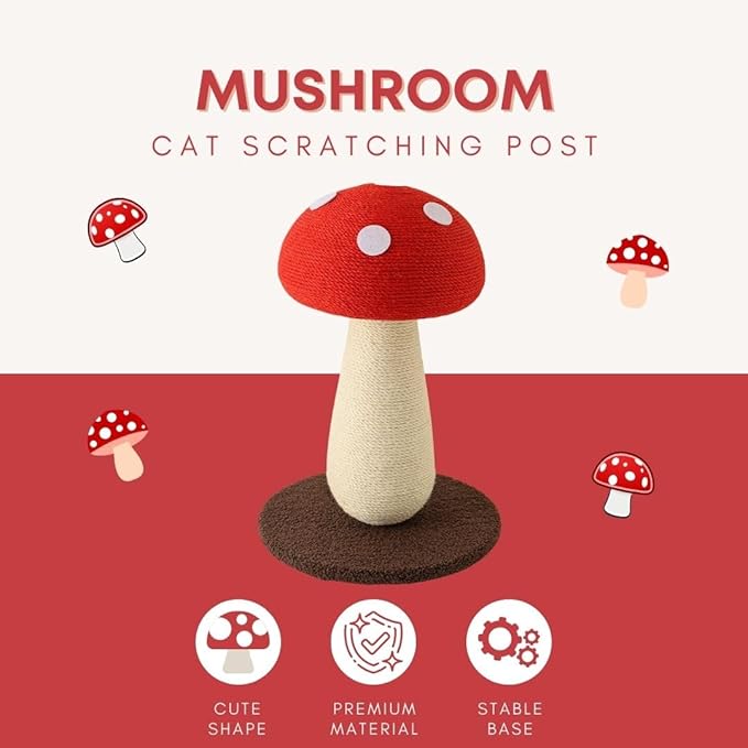 Mushroom Cat Scratching Post - Unique Design, Sisal-Wrapped, Ideal for Medium and Small Cat, Cat Scratcher Cute with 100% Sisal Covered Scratching Post