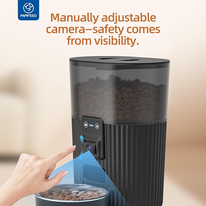 PAPIFEED Automatic Cat Feeder with Camera, Adjustable Angle 2.4G WiFi Pet Feeder 3.5L/15 Cup Timed Dispenser,Timed Feeder for Remote Feeding with Stainless Steel Bowl up to 10 Meals Per Day with APP