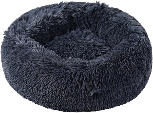 1PCS Round Pet Bed Kennel Non-Slip Winter Warm Dog Kennel Sleeping Long Plush Soft Puppy Cushion Mat Cat Supplies(Dark Blue,60cm)