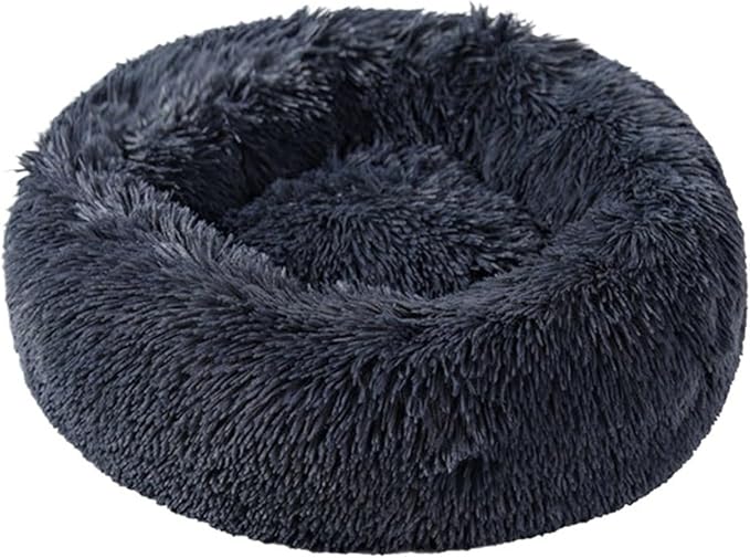 1PCS Round Pet Bed Kennel Non-Slip Winter Warm Dog Kennel Sleeping Long Plush Soft Puppy Cushion Mat Cat Supplies(Dark Blue,90cm)