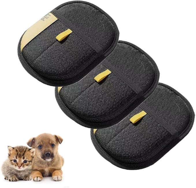 Pet Hair Removal Gloves, 3-Pack Reusable Grooming Mitts for Cats and Dogs, Hair Remover for Furniture, Carpet, Car Seats