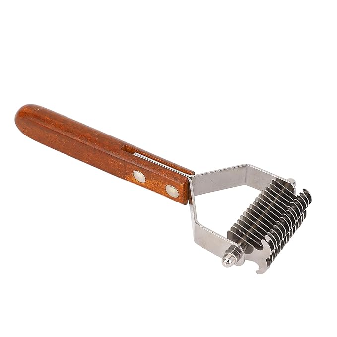 Focket Cat Grooming Brush, Stainless Steel Double Sided Pet Grooming Rake Ergonomic Anti Slip Wood Handle Pet Hair Removal Tool for Cats and Dogs (Small Size (21x17cm / 8.3x6.7in))