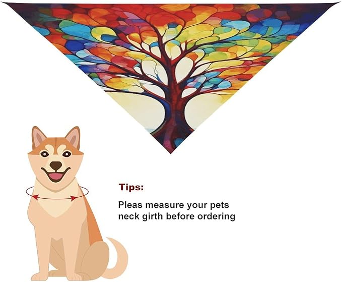 Dog Bandana Spring Pet Scarf Adjustable Triangle Colorful Tree of Life Printing Dog Bib Washable Polyester Puppy Bandana for Small Medium Large Dogs Cat Birthday Party Supplies