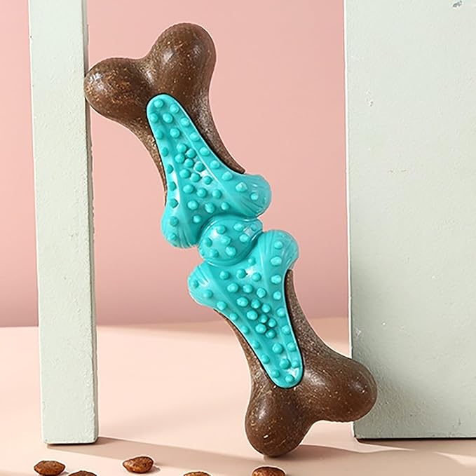 𝐷𝑢𝑟𝑎𝑏𝑙𝑒 Dog Chew Toys for Large Aggressive Chewers Indestructible Bone-Shaped Dental Chew TPR Rubber with Wood Fiber Core Teething Teeth Cleaning Long-Lasting Interactive Pet Supplies