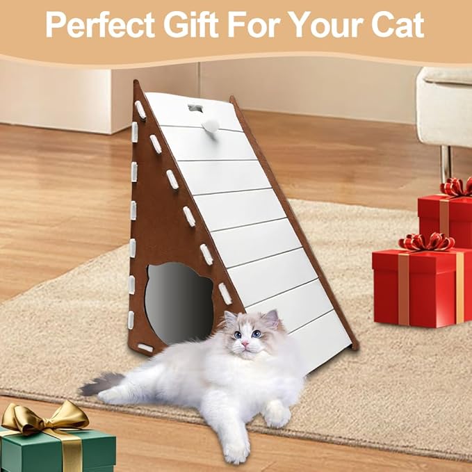 Felt Cat Scratcher, Jaxbo Triangular Vertical Cat Scratching Board with Plush Ball Toy, 9mm Thick Washable Material, No-Tool Assembly, Multi-Surface Cat Furniture Protector