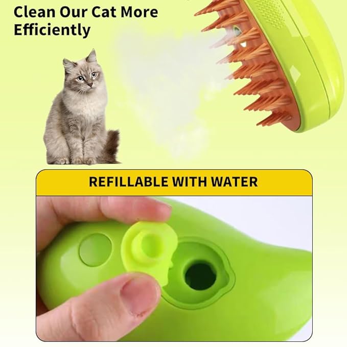 Steamy Mango 3-in-1 Steam Grooming Brush, Eliminates Flying & Tangled Hair, Water Spray for Cats & Dogs, Shedding & Massage Tool