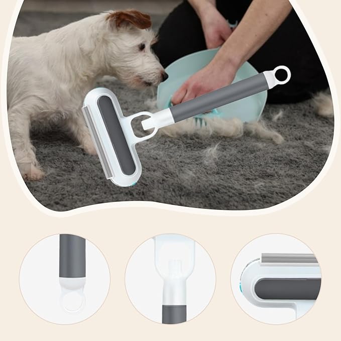Pet Hair Removal Brush Glass Washable 3 in 1 Lightweight Cat Hair Remover Grooming Brush for Indoor Bedding Doors, Gray