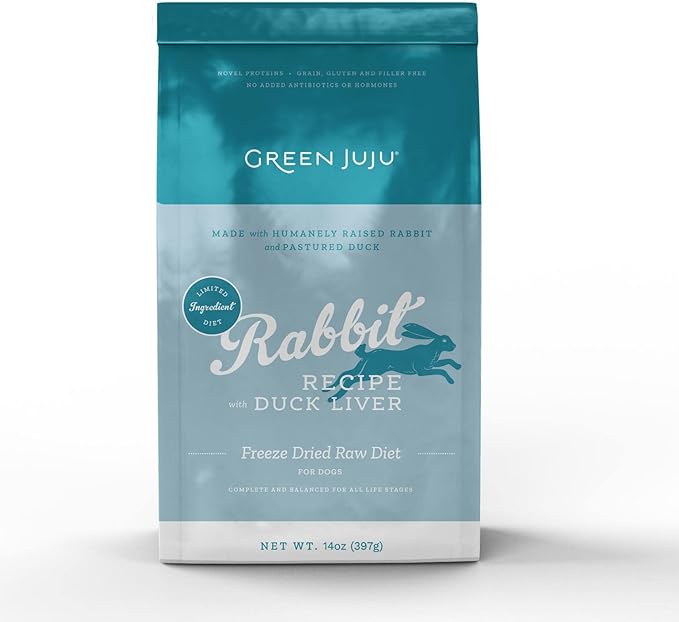 Green Juju Limited, Ingredient Diet Rabbit with Duck Liver Raw Freeze-Dried Dog Food, 14 Ounce