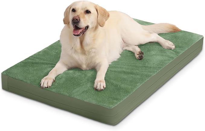 Outdoor Dog Beds Large Sized Dog Waterproof Washable, XL Leather Crate Pad 42 inch, Extra Large Orthopedic Foam Pet Bed with Removable Cover Reversible, Anti-Slip Kennel Pad, 41"x27", Green