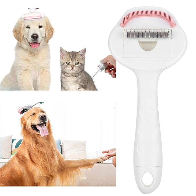 Cat Grooming Brush with Curved Blade, Detangling Comb for Shedding Control, Dual Layer Deshedding Tool for Long or Short Hair Cats, Painless Hair Removal Brush