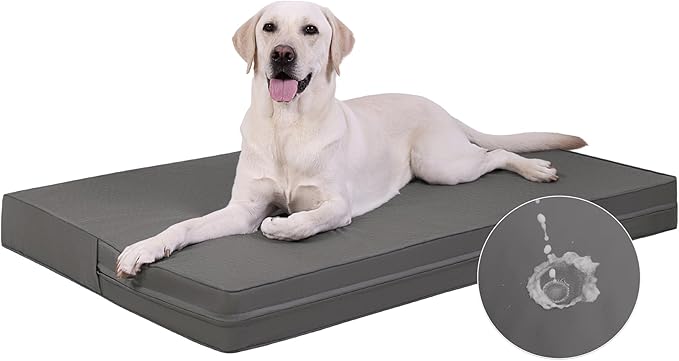 Vonabem XXL Dog Bed Waterproof Outdoor, Extra Large Crate Pad 48 Inch with Washable Removable Cover Reversible, Foam Orthopedic Dogs Beds, Durable Leather Pet Anti-Slip Kennel Pads 47"x29" Grey