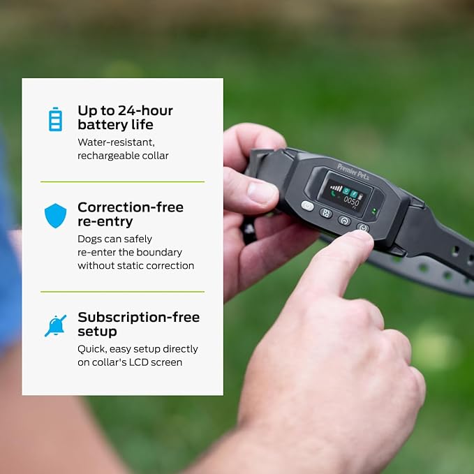 Premier Pet GPS Dog Fence with Circular Wireless Boundary - Customizable Safe Roaming Zones - Humane E-Collar with Tone Vibration & Static Modes - Rechargeable Water-Resistant Collar