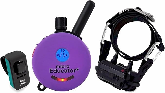 Educator ME-300 DMBC Micro E-Collar for Small & Medium Dogs with Remote, Night Light & Finger Clicker – Waterproof & Rechargeable – 100 Levels Gentle Tapping Stimulation – 1/3 Mile Range – Purple