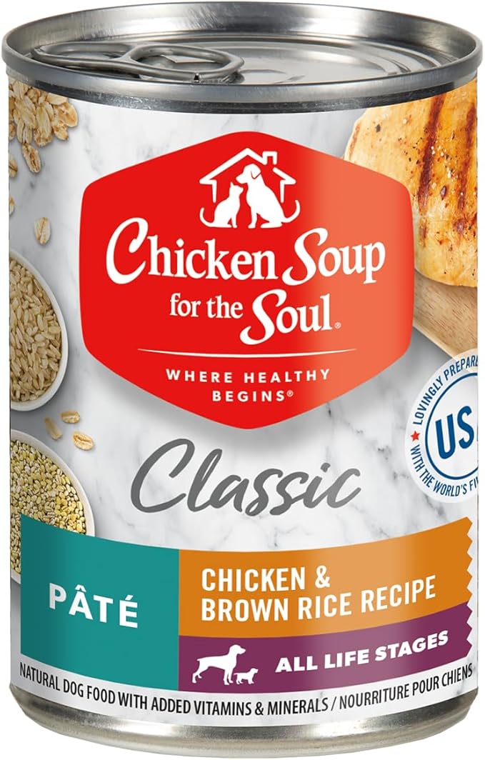 Chicken Soup for the Soul All Natural Premium All Stages Wet Dog Food, Real Meat First Ingredient, No By-Products/Artificial Colors/Flavors/Preservatives, Chicken & Brown Rice Pate, 13oz (Pack of 12)