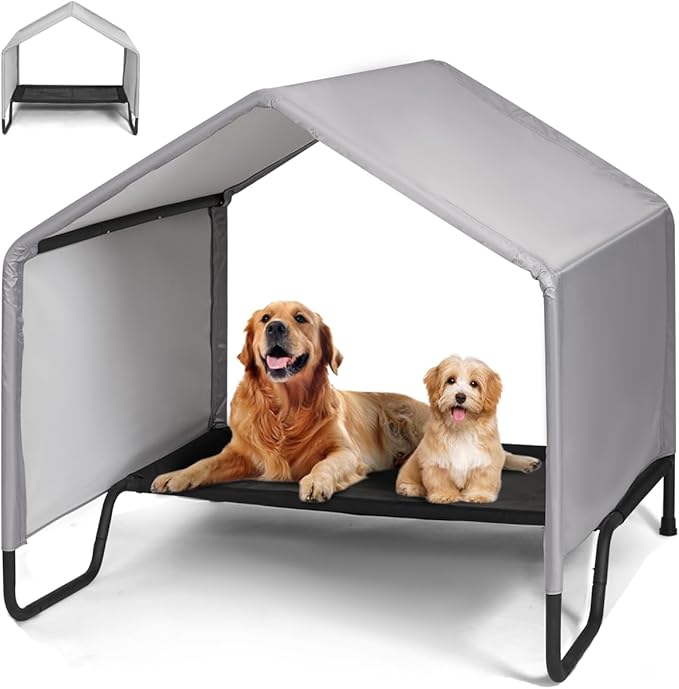 42" Large Outdoor Dog House for All Breeds Dogs, Waterproof & Snowproof 600D Oxford Dog House Featuring Elevated Dogs Bed, Pet Canopy Tent for Doggie, Cats, Small Animals, Grey