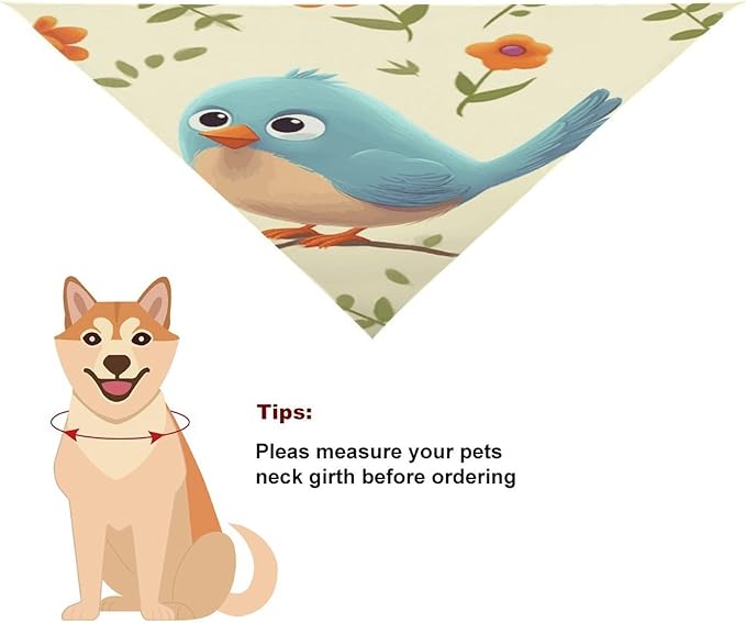 Dog Bandana Spring Pet Scarf Adjustable Triangle Cute Bird Printing Dog Bib Washable Polyester Puppy Bandana for Small Medium Large Dogs Cat Birthday Party Supplies