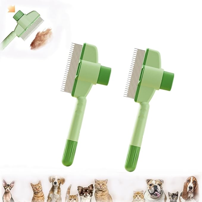 Zen Brush for Cats, Zenbrush Cat Comb, Cat Flea Comb, Upgrade Dog and Hair Removal with Release Button(Green+Green)