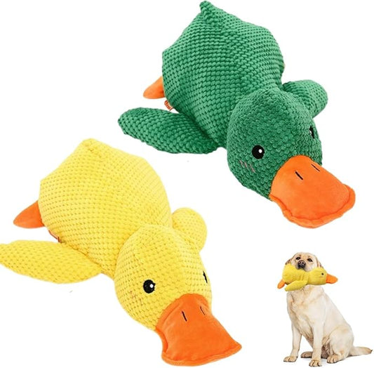 Mellow Calming Duck Dog Toy, 2026 Upgrade Calming Duck Toy for Dog, Interactive Toy with Quack Sound, Soft Plush Stuffed Calming Duck Pillow for Puppy Keep Busy (Yellow+Green)