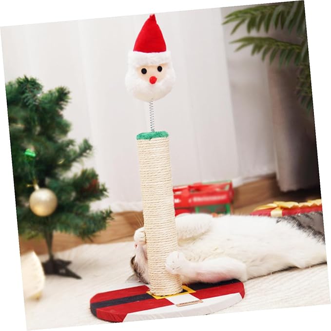VOSAREA Christmas Cat Scratching Post for Indoor Cats Small Santa Claus Sisal Rope Scratcher Pole for Kittens
