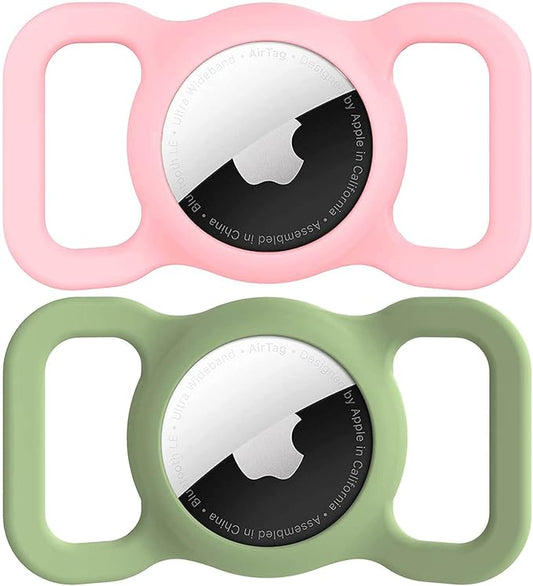 SWINCHO for AirTag Dog Collar Holder [2 Pack] Waterproof High-Strength Elastic Silicone Dog Cat Air Tag Holder(Pink&Avocado)