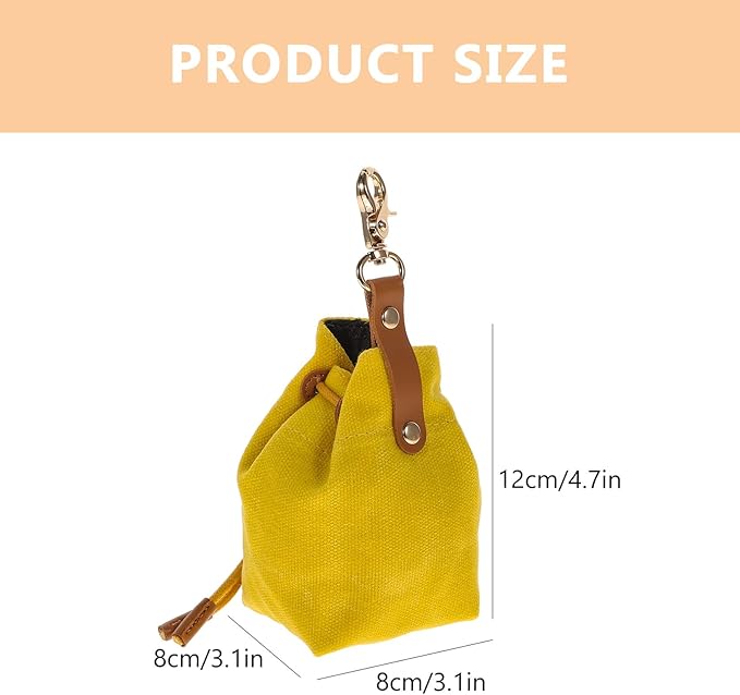 Portable Dog Treats Pouch with Keychain, Felt Drawstring Pet Food Bag for Outdoor Training and Walking, Yellow Puppy Food Holder for Travel and Pet Supplies