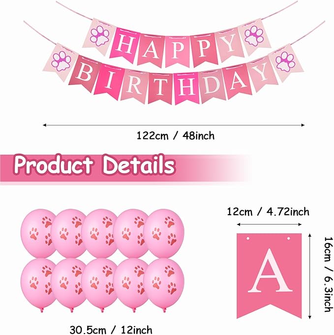 Dog Birthday Party Supplies, Dog Birthday Bandana Set, Dog Boy Girl Birthday Party Hat with Numbers,Flag, Balloon for Large Medium Small Dogs Pet (Pink)