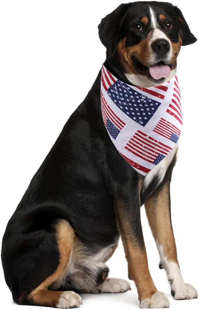 Pet Triangle Bandana Independence Day Festival Burp Cloth with American Flag Print for Dogs and Cats, Holiday Pet Scarf for Patriotic Dog Supplies