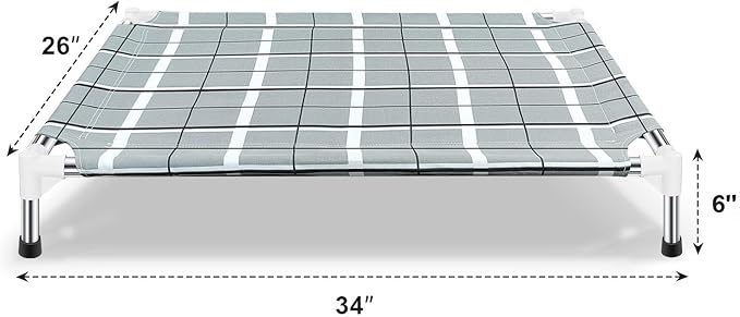 Elevated Raised Outdoor Dog Bed - Cooling Lifted Outside Dogs Cot Bed with Non-Slip Feet Dog Hammock Bed with Stainless Steel Frame Portable Puppy Pet Bed for Indoor & Outdoor