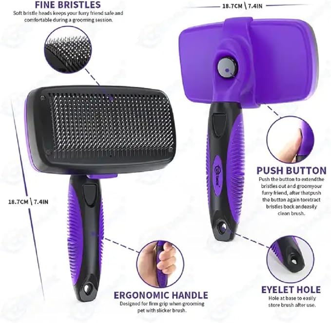 Volpe Cat Brush, Dog Brush, Cat Brushes for Indoor Cats, Easy to Clean, Dog Brush for Shedding, Dog Hair Remover, Deshedding Fur Removal,Purple