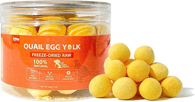 Freeze Dried Quail Egg Yolk Dog Cat Treats 3 oz - Single Ingredient, Grain Free, Gluten Free & Rawhide Free,Healthy Tasty Snacks for Training Rewards