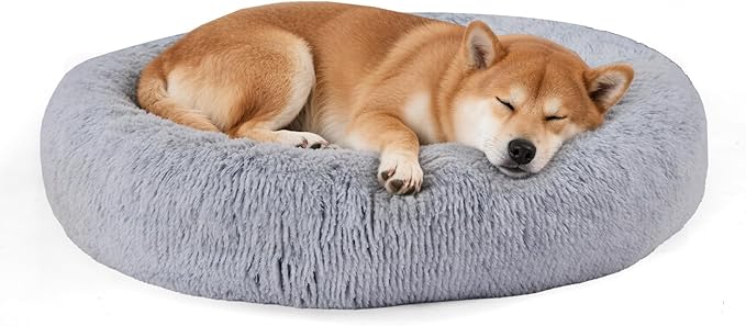 NEWBULIG 30.7x30.7 Inch Dog Bed Large Sized Dog, Donut Shape Cat Beds for Indoor Cats with Washable, Anti-Slip, Faux Fur