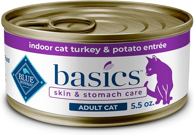 Blue Buffalo Basics Grain-Free Adult Wet Cat Food, Skin & Stomach Care, Limited Ingredient Diet, Turkey Recipe, 5.5-oz Can, 24 Count